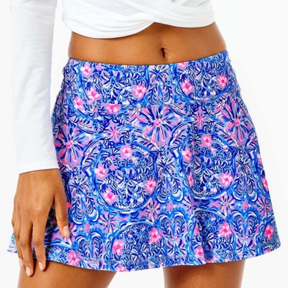 Lilly Pulitzer Dresses & Skirts - Lilly Pulitzer Luxletic Aila Skort Skirt Blue/Pink Floral Sz XXS Built-In Shorts